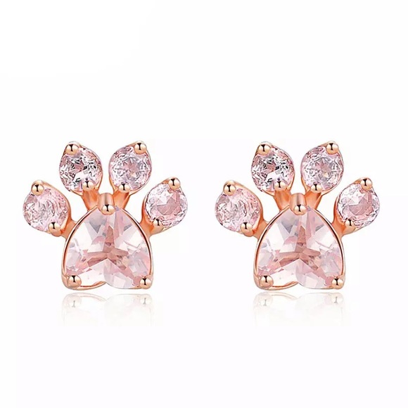Rose Gold Plated Bear and Dog Paw Stud Earrings - Picture 4 of 4
